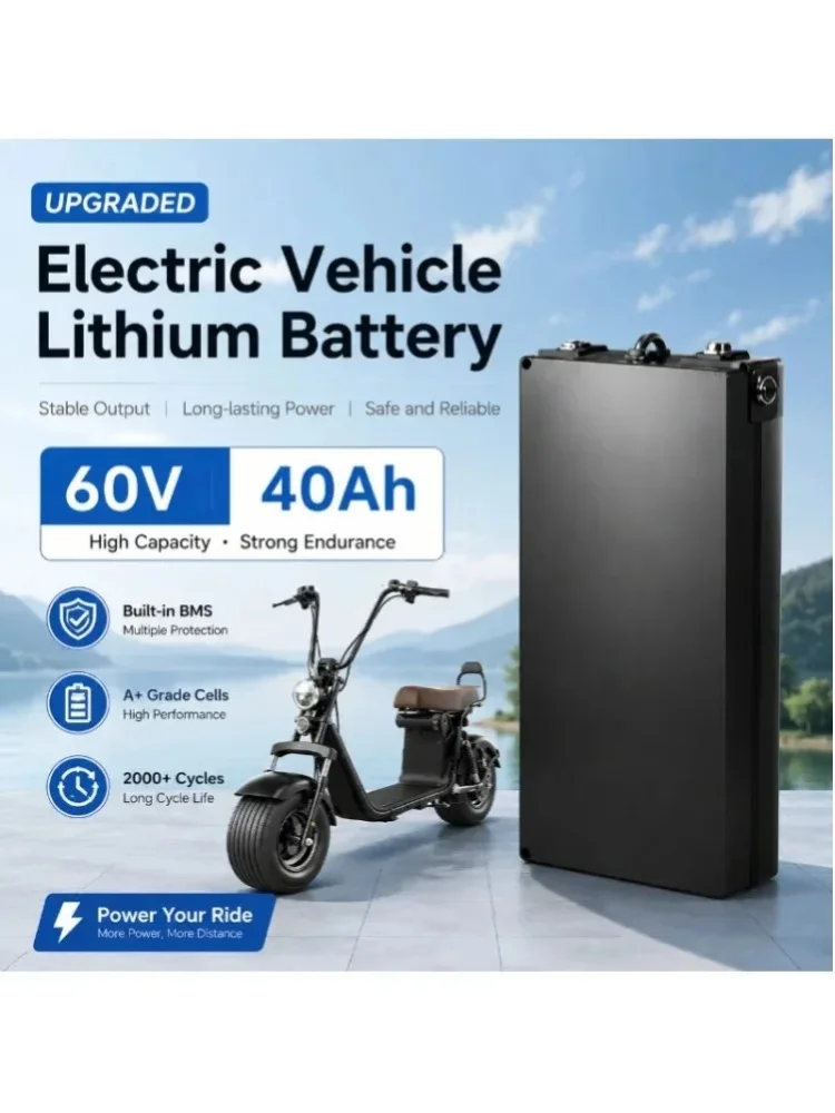 60V 20Ah 30Ah 40Ah Lithium-Akku mit integriertem BMS für Fat-Tire-Elektroroller 500W-2000W, 67,2V 2A Ladegerät inklusive, schneller Versand aus EU-Lager, Ersatzakku mit großer Reichweite für den