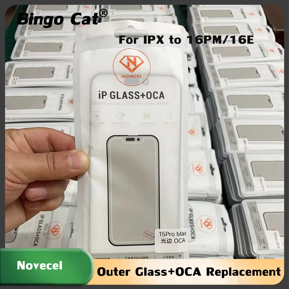 

Novecel 10 шт. 1:1 ORI Стекло с пленкой OCA для iPhone 16 15 14pro 14 pro max Передний экран Сенсорный ЖК-дисплей Внешнее стекло Восстановление