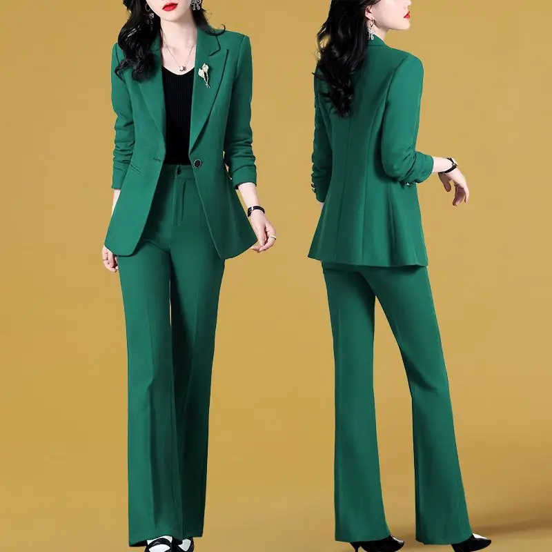 Green Set of Two Fashion Pieces for Women Luxury Pants Women\'s Matching Sets Trend 2 Piece Outfits 2024 Elegant Blazer Suit Pant