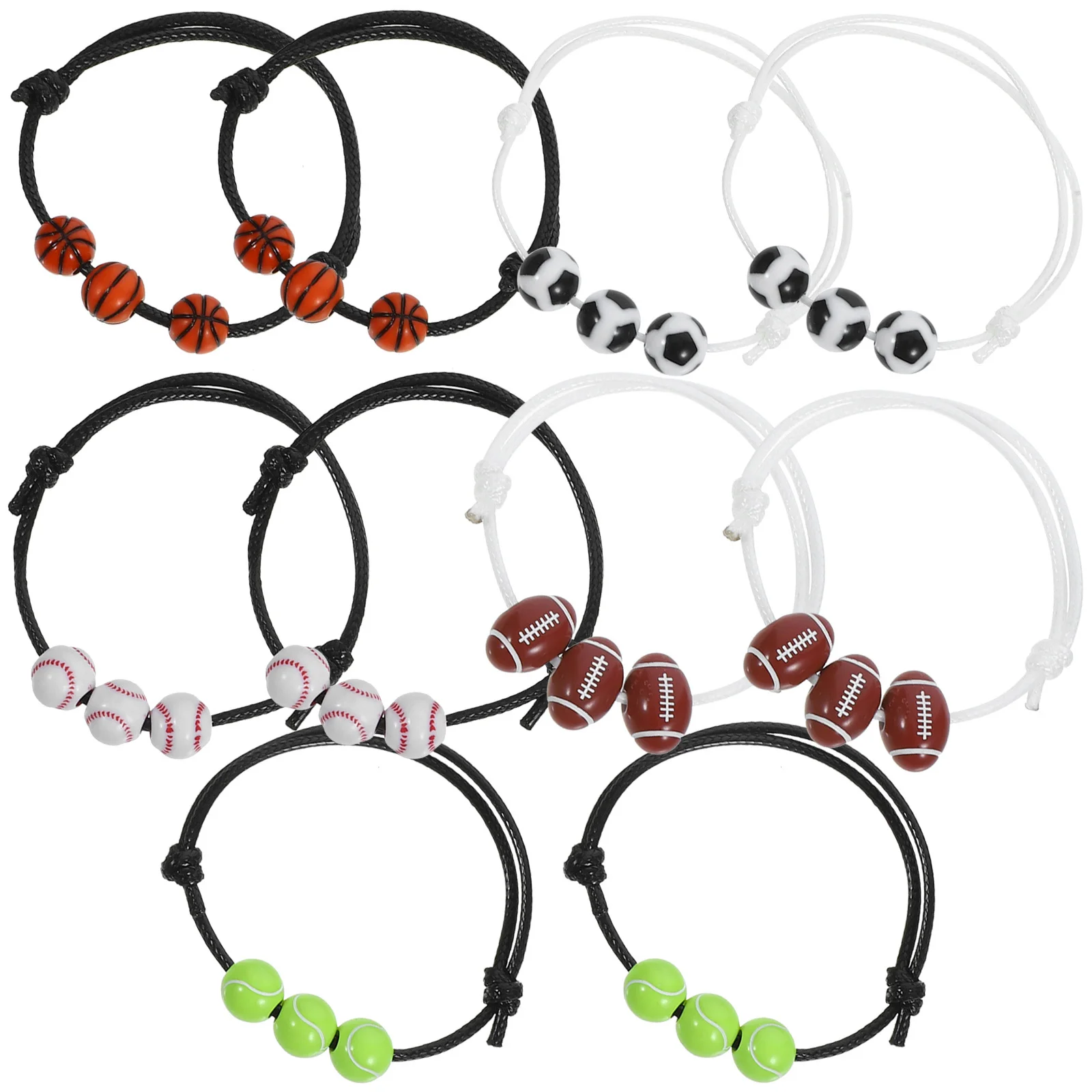 10Pcs Sports Ball Bracelet Stylish Adjustable Sports Themed Wristband Party Beach Christmas Accessories Trendy Gift for