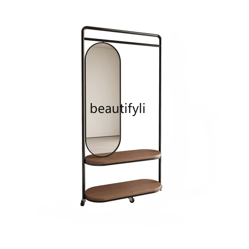 

Light Luxury Clothes Rack Floor Bedroom and Household Room Coat Rack Dressing Mirror Living Room Hanger with Mirror