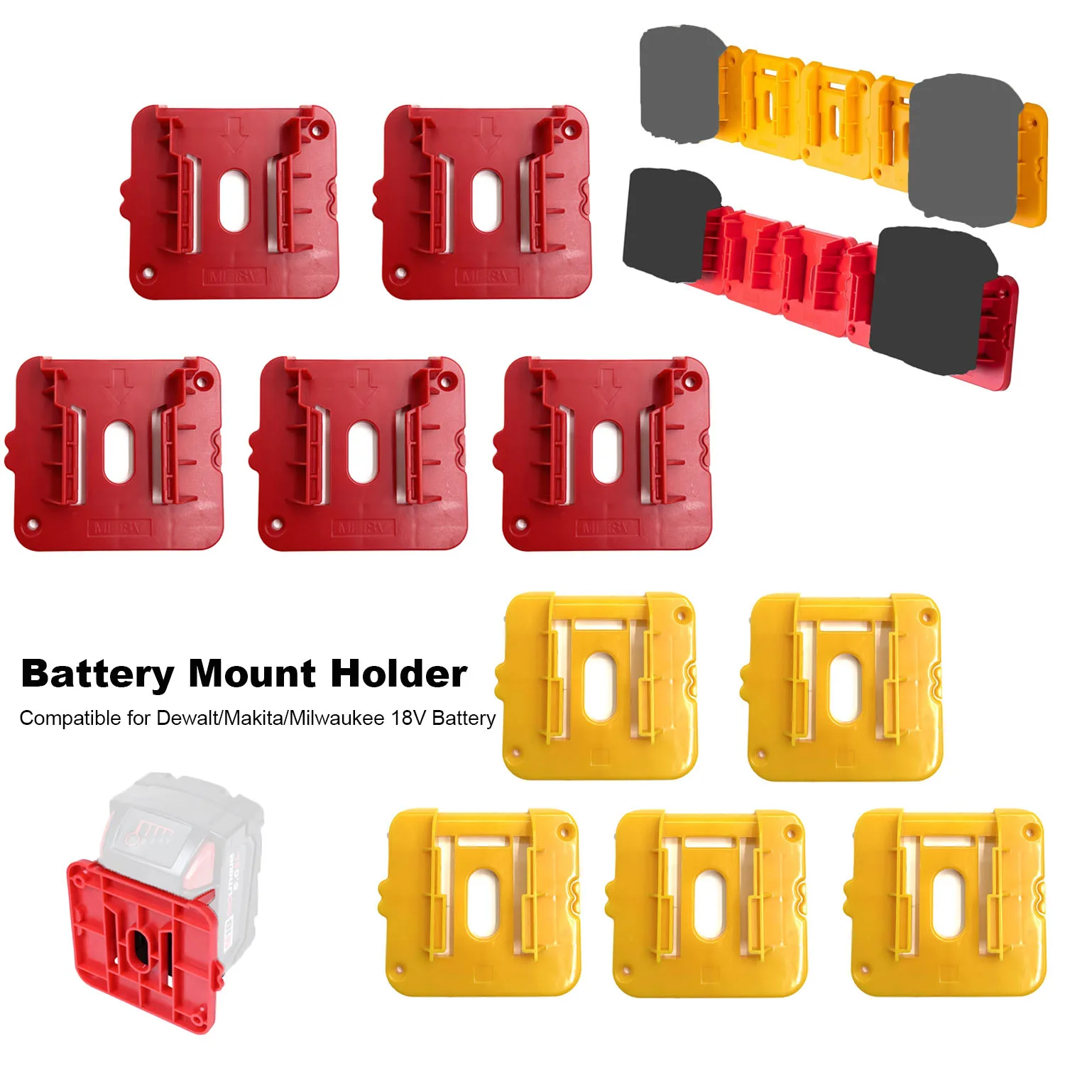 Batteriehalter-Wandhalterung für 18 V Makita/Dewalt/Milwaukee, Batteriehalterung zur Batteriespeicherung (mit 10/20 Schrauben, keine Batterie)