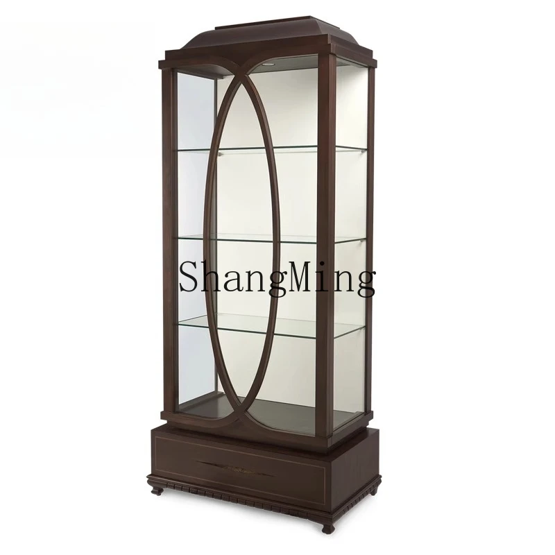 FG good-looking  cherry wood glass living room partition decorative bookshelf display cabinet high-end furniture