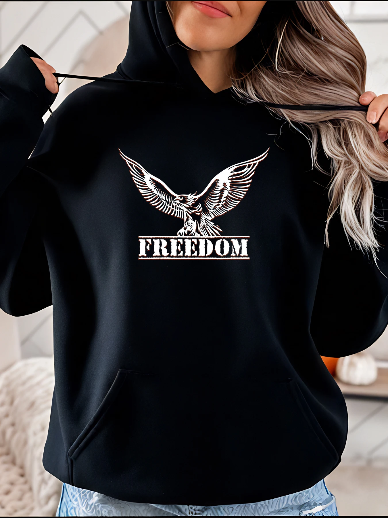

Freedom Eagle Print Hoodie Women's Casual Streetwear Sweatshirt for Outdoor Activities and Daily Wear