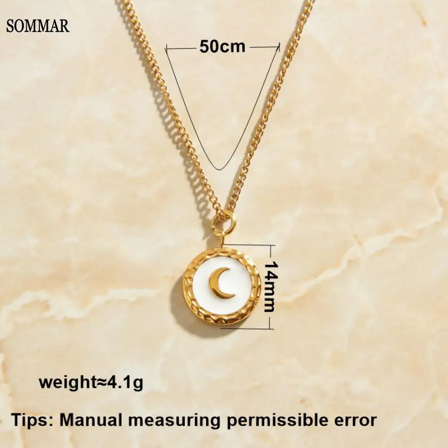 SOMMAR resin charms Gold Plated Female Friend pendant retro disc white moon pendant multi-layer necklaces prices in euros