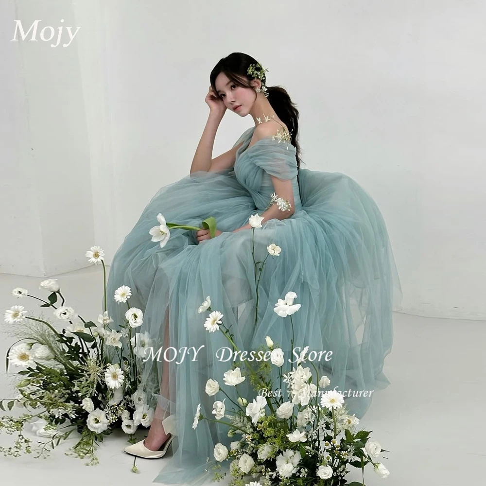 

Mojy Soft Tulle Mint Green Wedding Dresses Korean Customized Off the Shoulder Wedding Snap Dresses Reception Dresses 2025