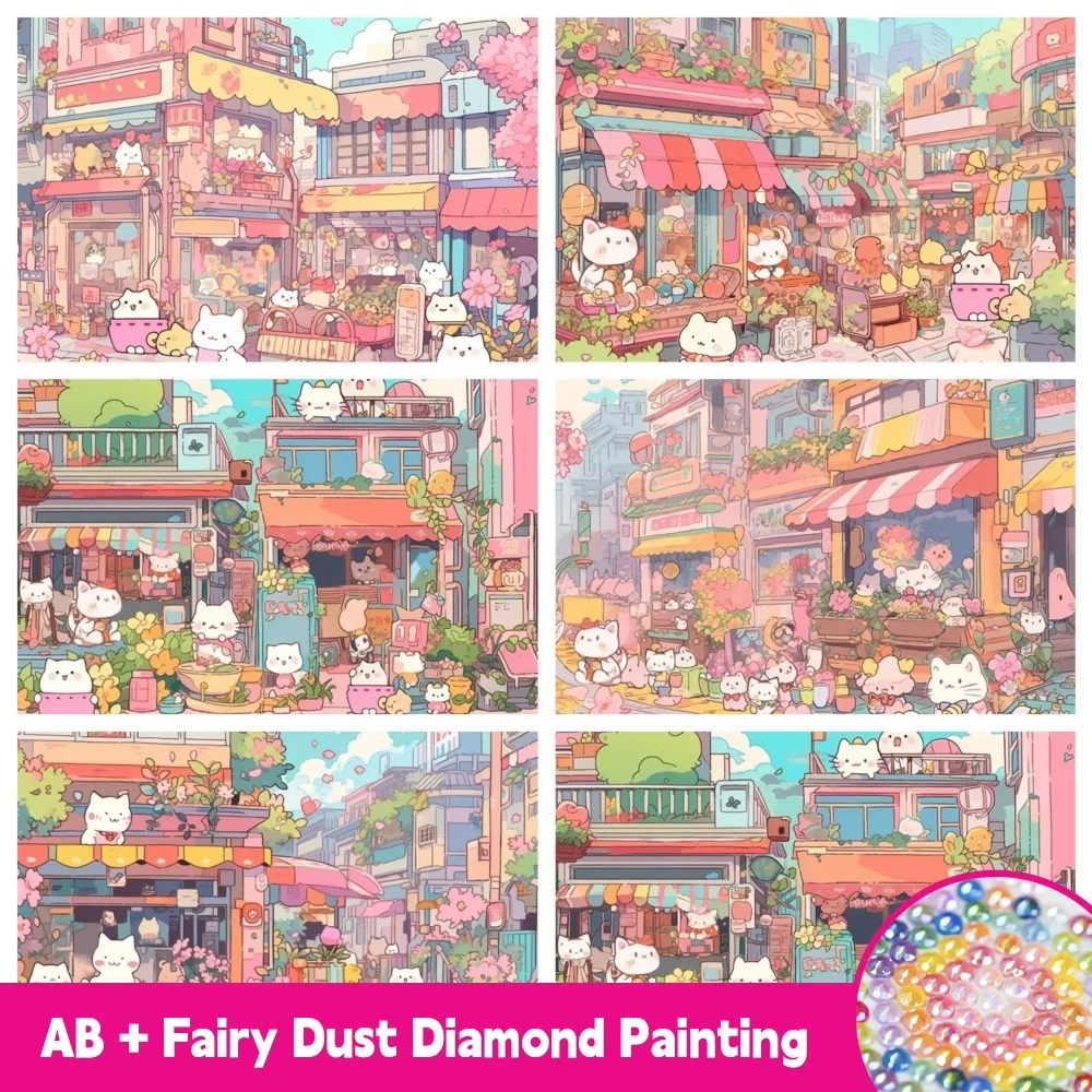 

AB Fairy Dust 5D Diamond Painting Kit Cartoon Cat Bazaar Cute Animal Children DIY Mosaic Cross Stitch Art Gift Home Decoration