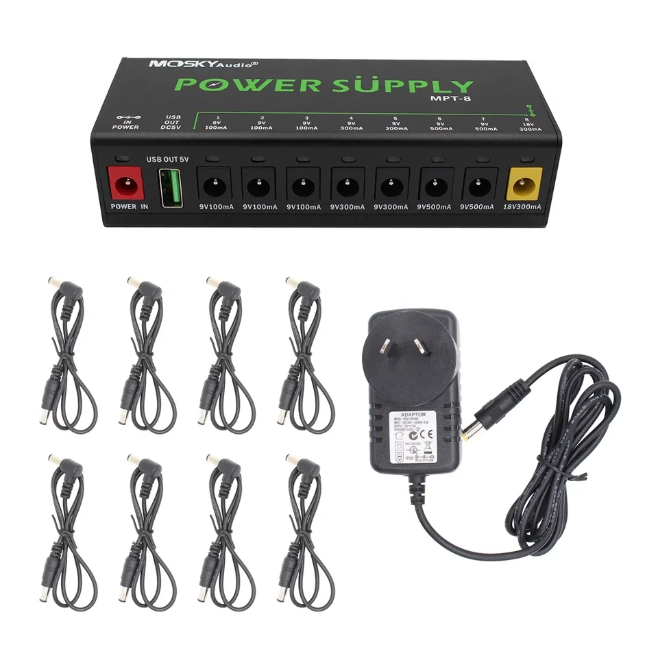 MOSKY MPT-8 Guitar Effect Pedal Power Supply 8 Isolated DC Output
