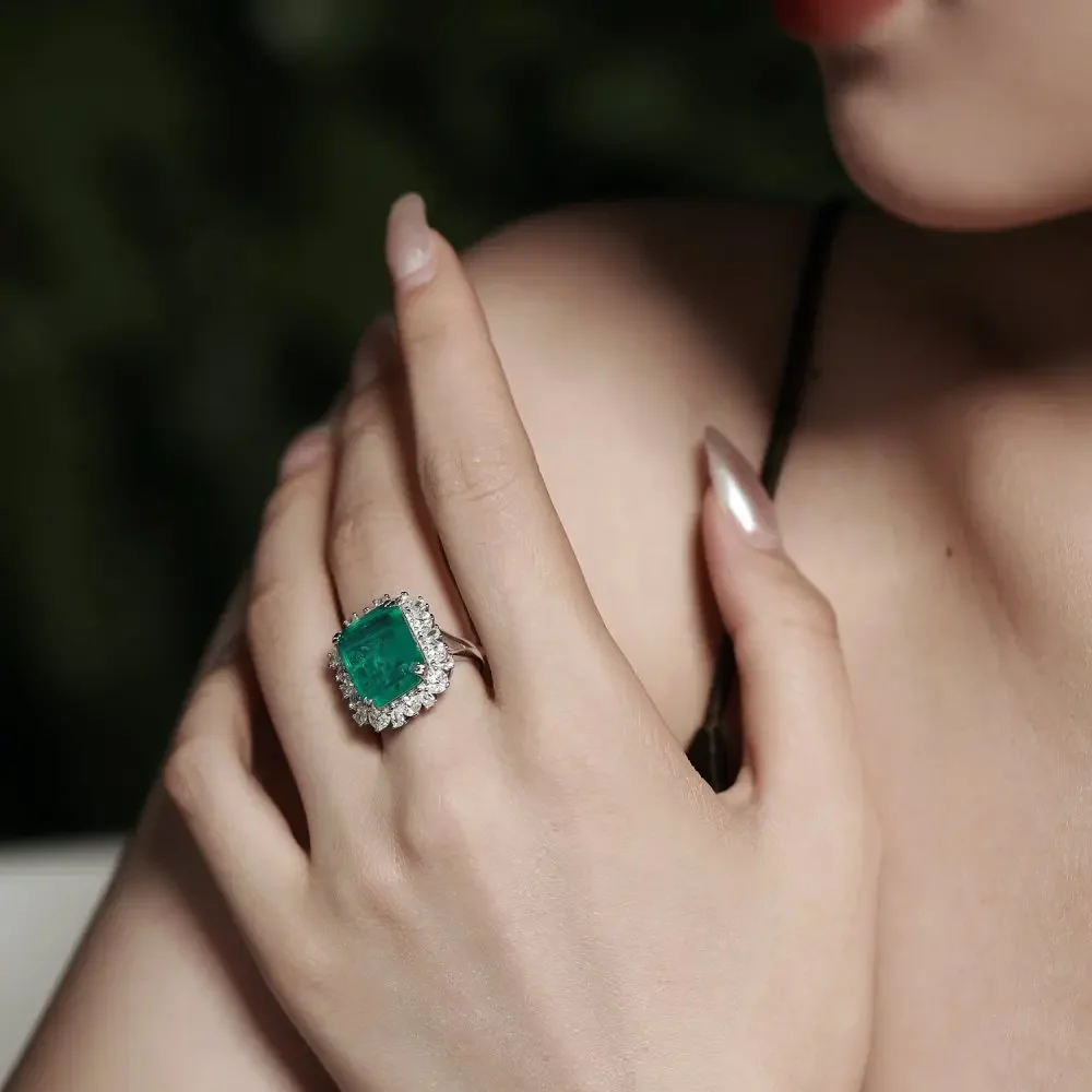 9CT Emerald Ring High Carbon Diamond 925 Sterling Silver Premium 100% 18K gold Vintage Ring For Women Jewelry
