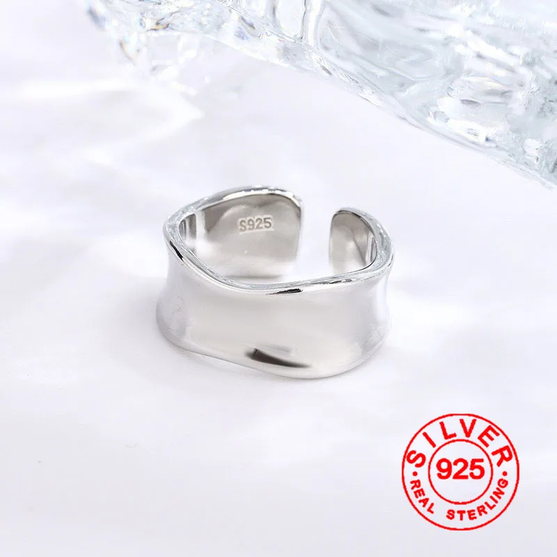 925 Sterling Silver Rings For Women Simple Vintage Handmade Adjustable Finger Simple Ring Fashion Band Female Bijoux Gift