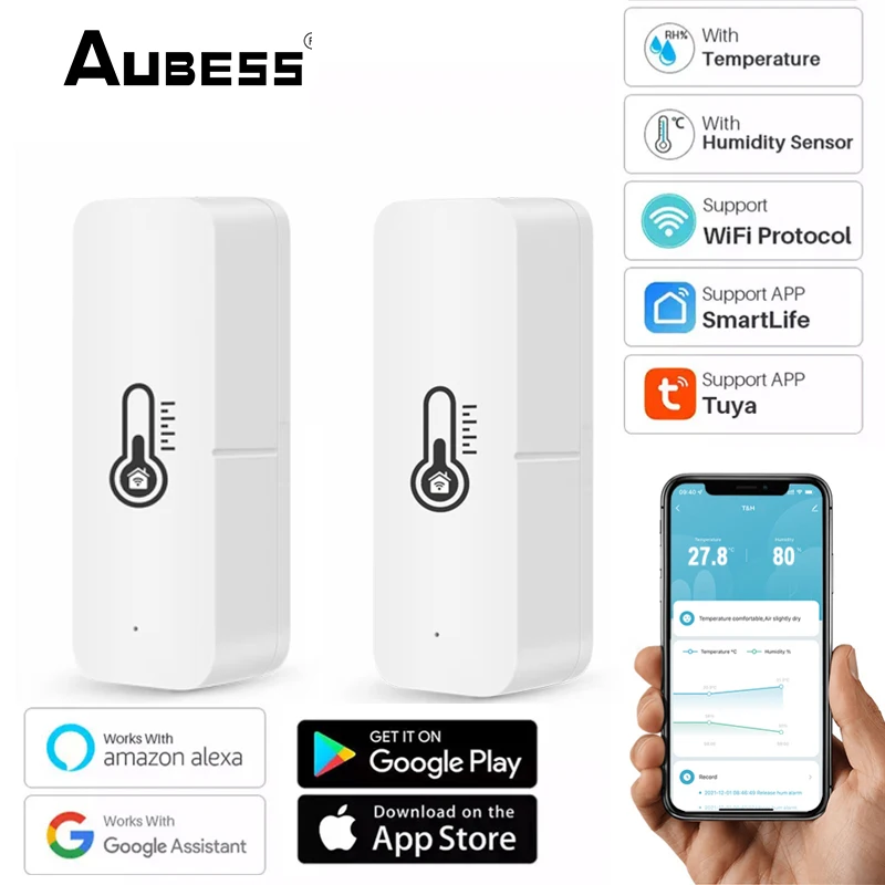 

Aubess Smart WiFi Temperature And Humidity Sensor Tuya Indoor Hygrometer Controller Monitoring Works With Alexa Google Home