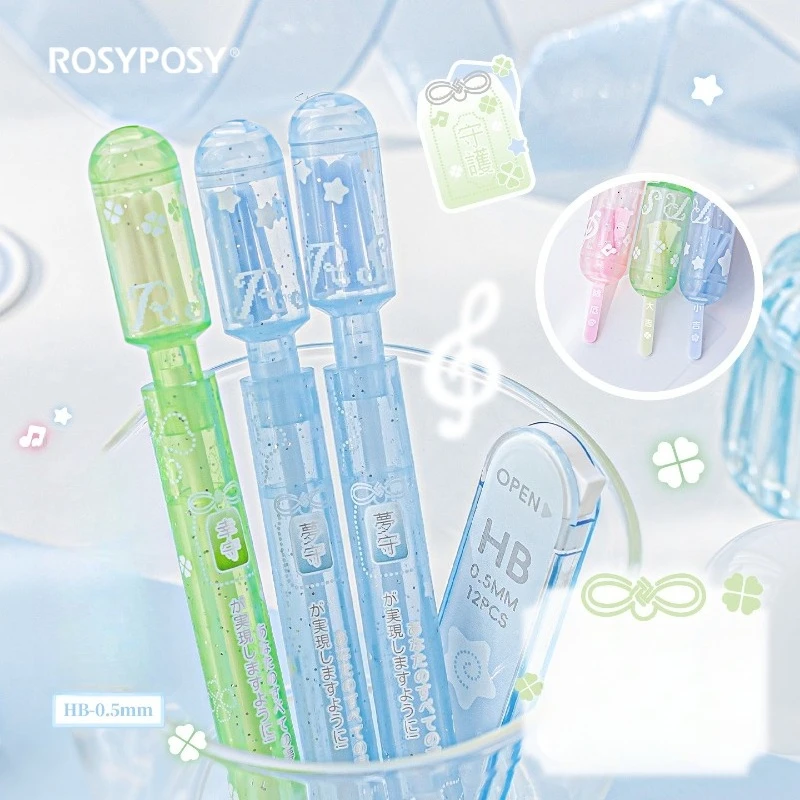 Japanese Omamori Fortune Pencil Set Kawaii Ins Transparent 0.5mm Cute Mechanical Pencil  Aesthetic Study Gift for Students