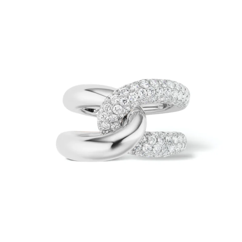 Luxury 925 Sterling Silver Vintage Ring Fine Jewelry Women Chunky Pave Zircon Gold Plated Double Link Rings for Girls