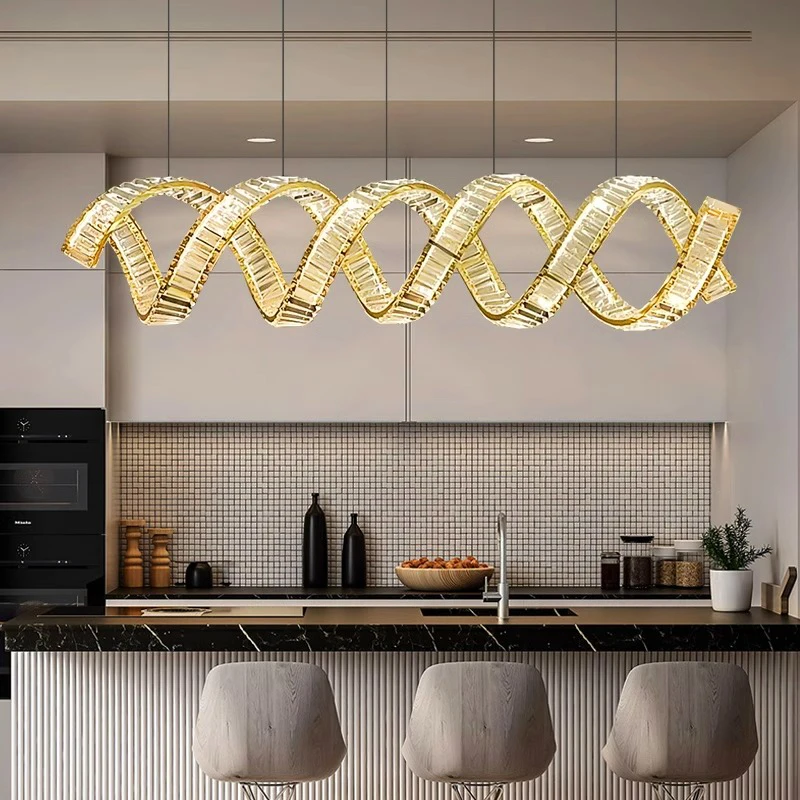 Modern Light Luxury Restaurant Pendant Light Dining Room Crystal Light Strip Light Simple And Elegant Villa Art Dining Table Lig