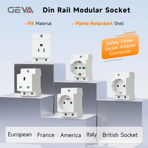 GEYA 16A 220V AC Din Rail Modular Power Socket - 35mm, EU/FR/US/BK/IT, Industrial & Residential Use, Power Supply Adapter Connec