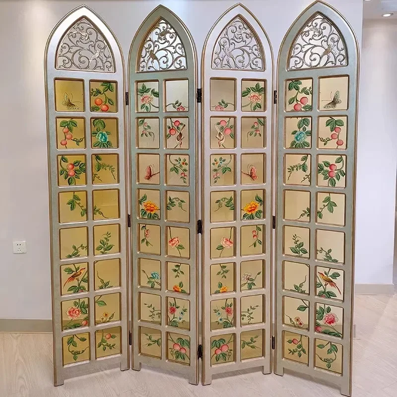 CX1 European style, living room entrance neoclassical retro American style shade folding mobile bedroom glass screen