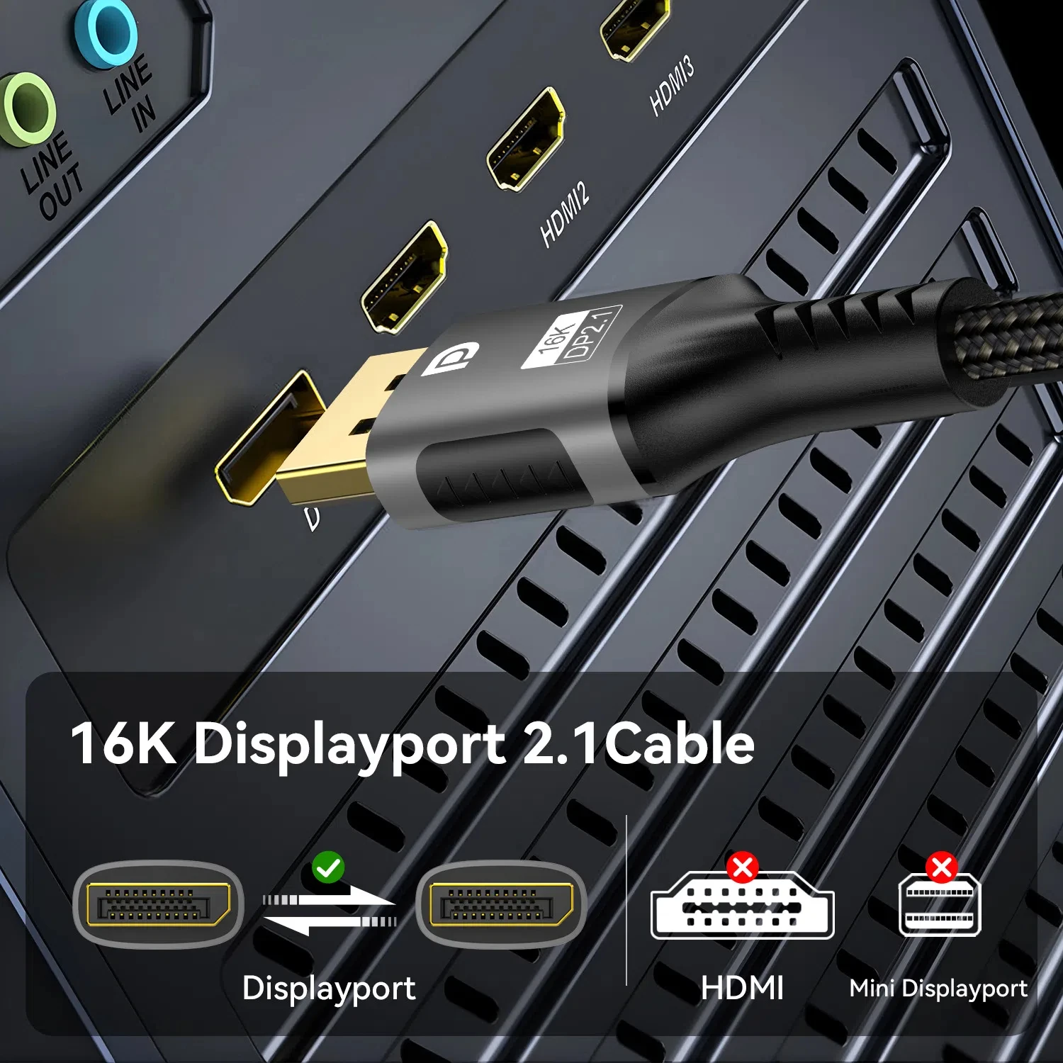 كابل HDMI 16K DP 2.1 8K@120 هرتز 4K@240 هرتز 80 جيجابت في الثانية HDR منفذ عرض الصوت للفيديو لأجهزة الكمبيوتر المحمول TV Xbox Projector شاشة الألعاب