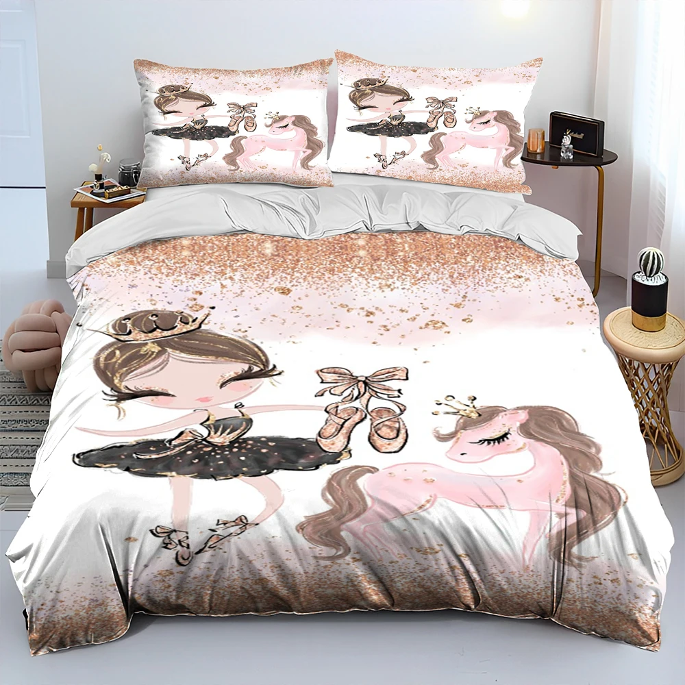 

Cute Ballet Girl Ballerina Cartoon Comforter Bedding Set,Duvet Cover Bed Set Quilt Cover Pillowcase,King Queen Size Bedding Set