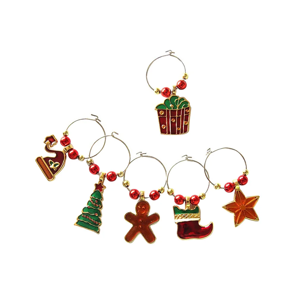 

6 Pcs Glass Charms Christmas Theme Zinc Alloy Buckle Design Party Decoration Supplies Glass Marker Gifts Bar Tools