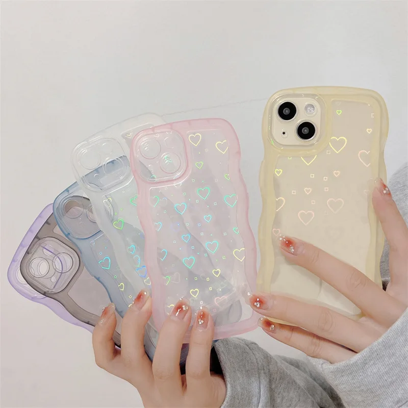 Wave pattern laser heart suitable for iPhone 17 Pro max phone case Apple 16 Pro new 13 soft transparent 12