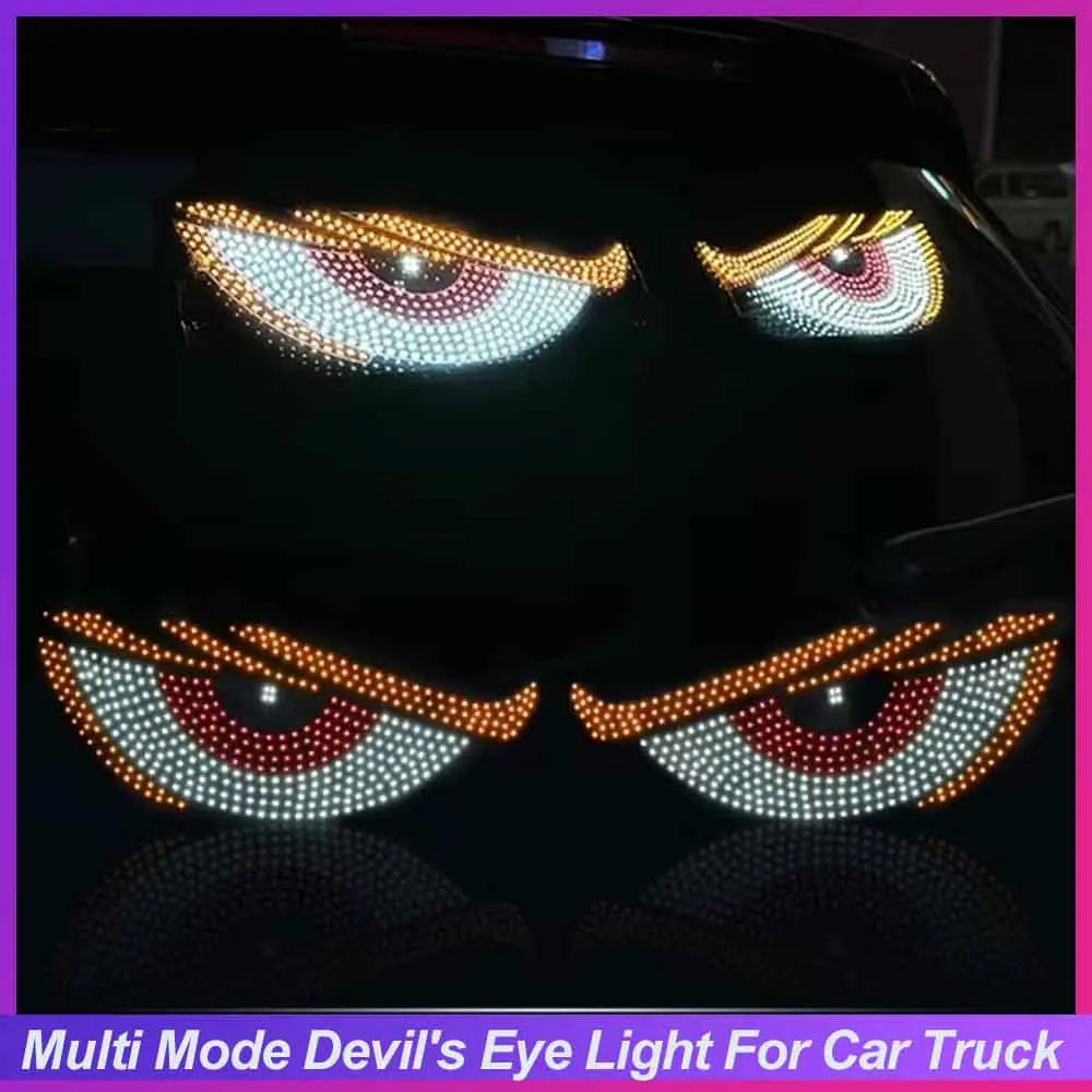 2Pcs Demon Eyes Car Warning Light Headlight LED Turn Signal Lamp with Projector Lens For Car Windshield USB Flashing
