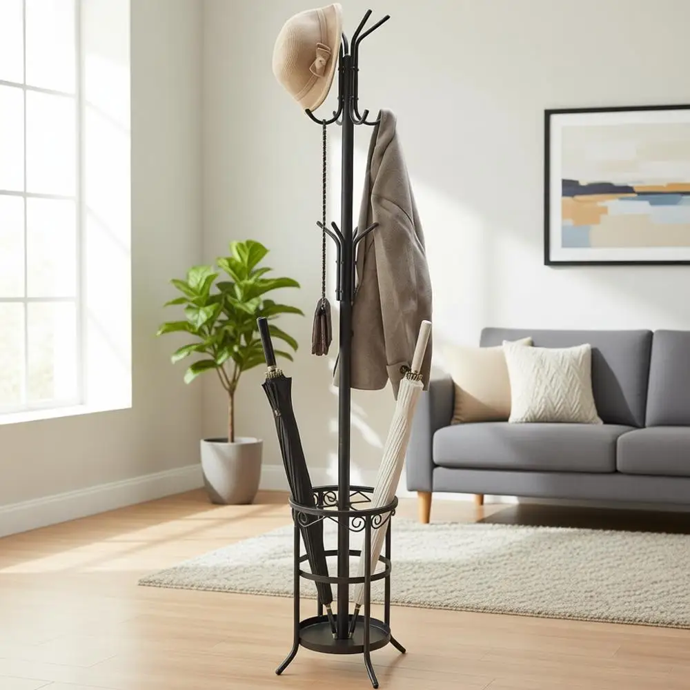 

Напольная вешалка для одежды с органайзером для зонтов и головных уборов