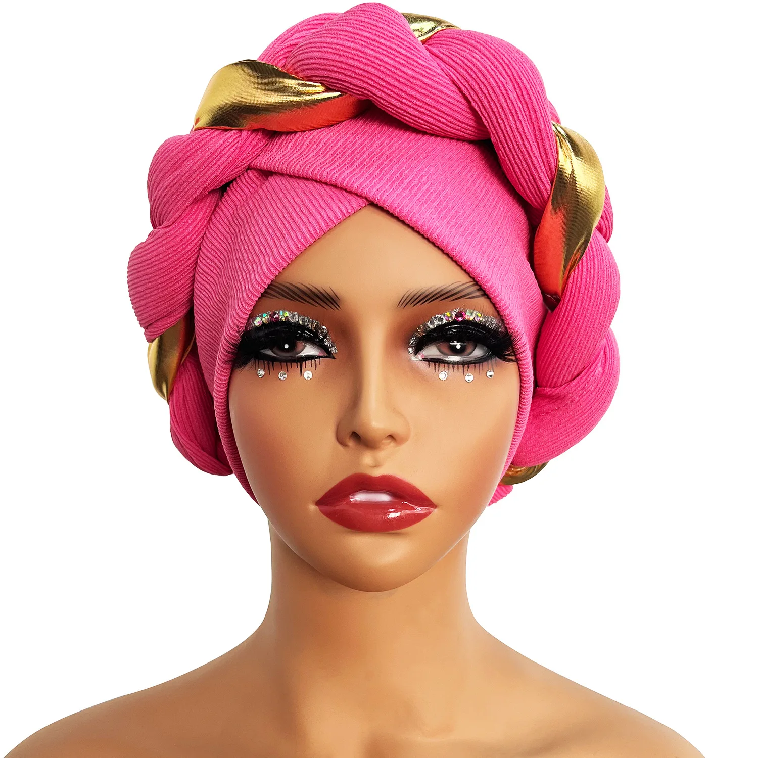 Elegante Turban Kappe Frauen Headwrap Motorhaube Afrikanische Dame Kopf Wraps Muslimischen Turbane Hut Abend Party Autogele Kopfbedeckung – Detail 7