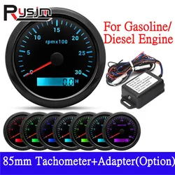 HD 85MM Tachometer with LCD Hour Meter+Adapter(Option) For Marine Boat Car RPM Gauge 3000 6000 7000 8000RPM For Diesel