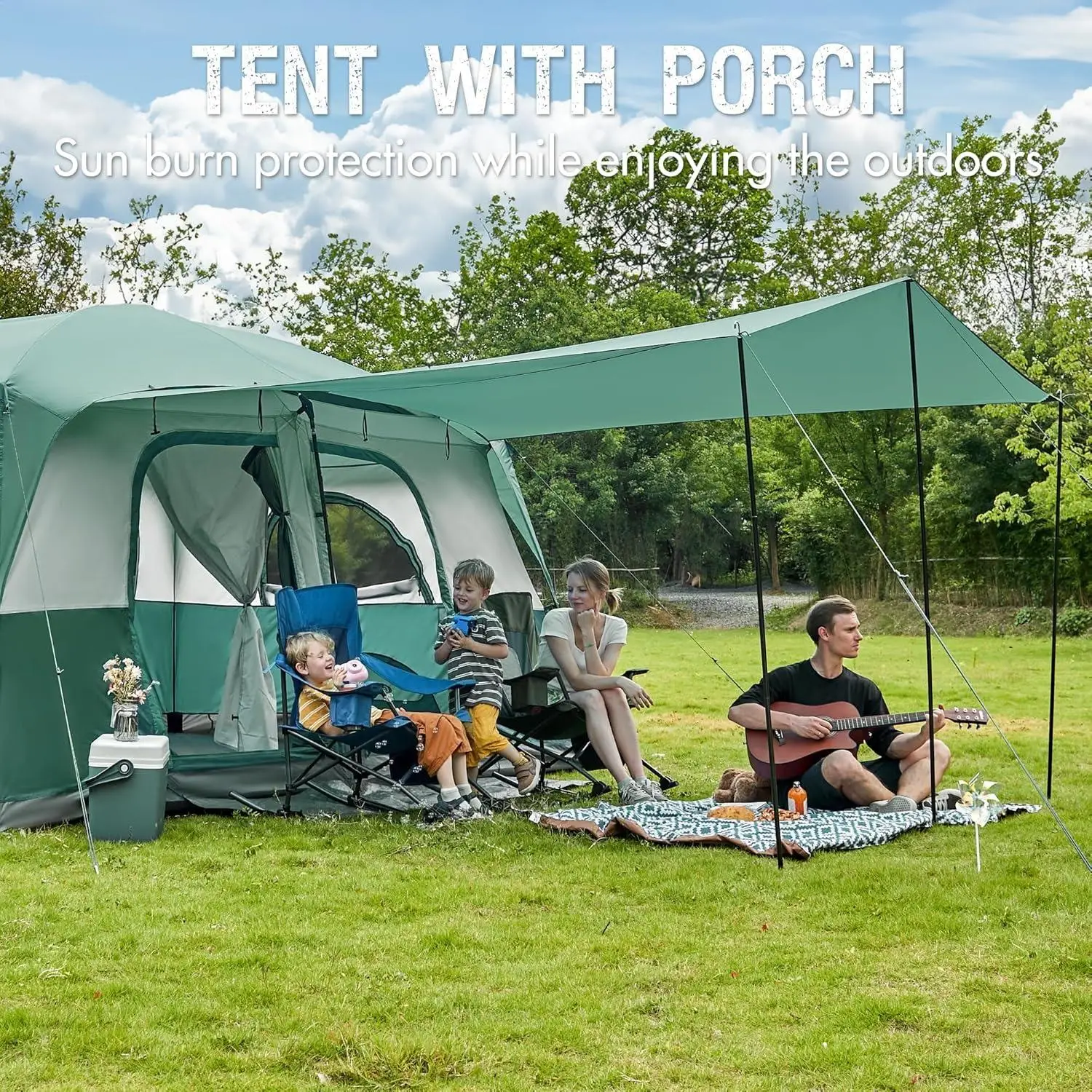 خيمة تخييم عائلية تتسع لـ 10 أشخاص مع شرفة، خيمة تخييم عائلية كبيرة بارتفاع طويل، تهوية جيدة، مقاومة للماء كبيرة #5