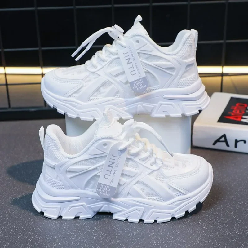 Children Casual Shoes Kids Sneakers for Boys and Girls Solid White Shoes Mesh Breathable Running Sports Tenis Chunky Sneakers