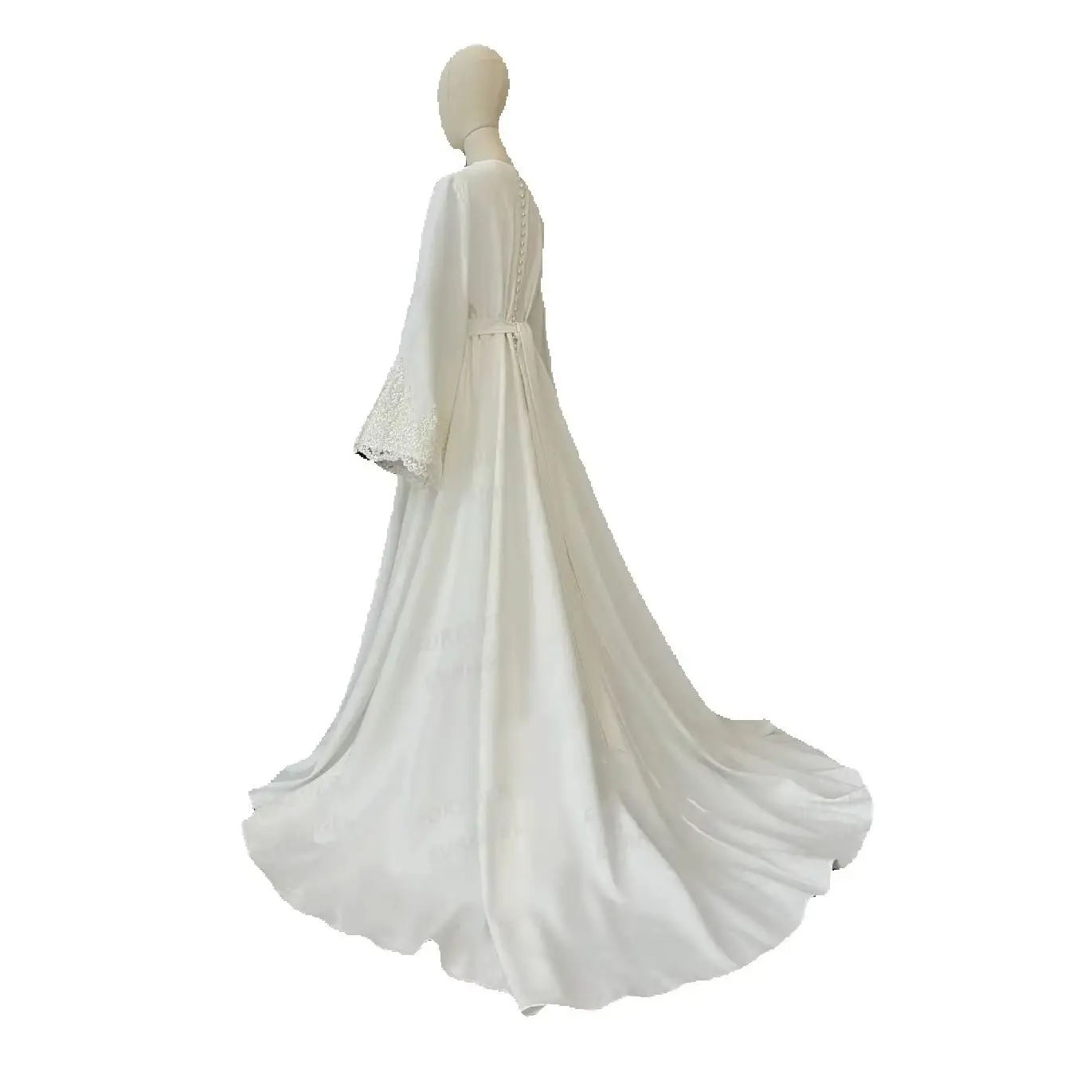 Einfache arabische Brautkleider mit Perlenstickerei, A-Linie, formelle Spitzen-Brautkleider mit langen Ärmeln, maßgeschneiderte Satin-Vestidos De Novia Muslim