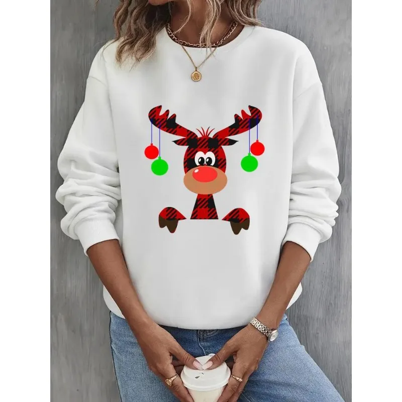 Feminino natal ano novo árvore de natal impresso velo hoodie manga longa casual pulôver streetwear moda moletom