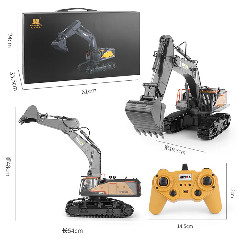 New Huina 592 Large Excavator Engineering Vehicle Rc Toys 1:14 Remote Control Alloy Excavator Children\'s Toys Christmas Gift