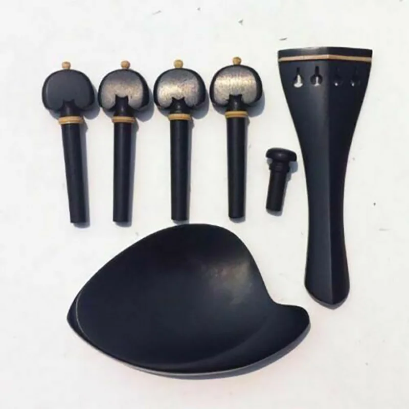 Ebony Wood Violin Accessories Parts Set Chin rest/Pegs/Tailpiece/Endpin,4/4 Full Size Violin Fittings