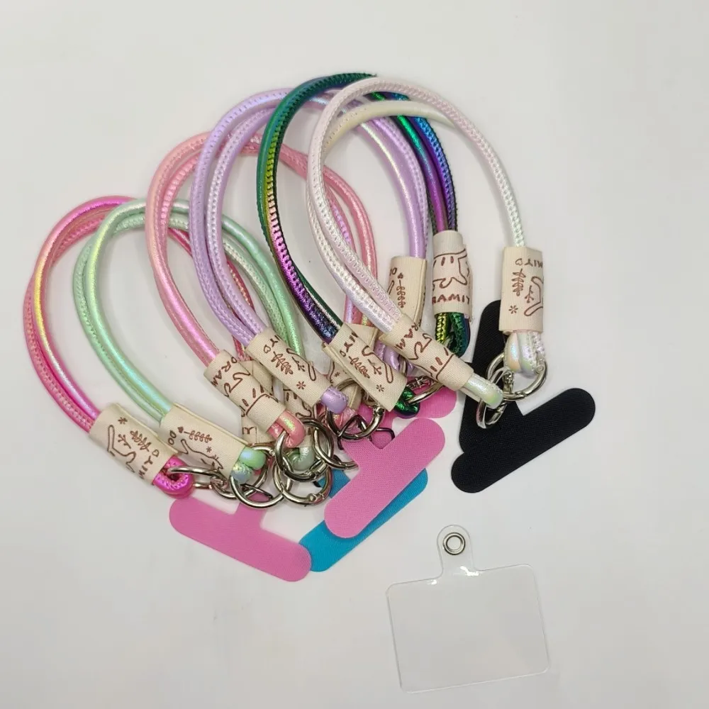 Rainbow Gradient PU Leather Phone Lanyard Portable Anti-Loss Keychain Adjustable Woven Chain