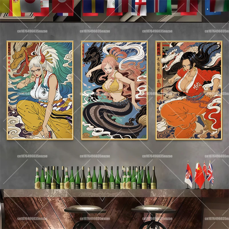 

One Piece Character Robin Yamato Nami Retro Poster Print Canvas Painting Wall Art Drawing Suitable for Cafe Home Wall Decoration