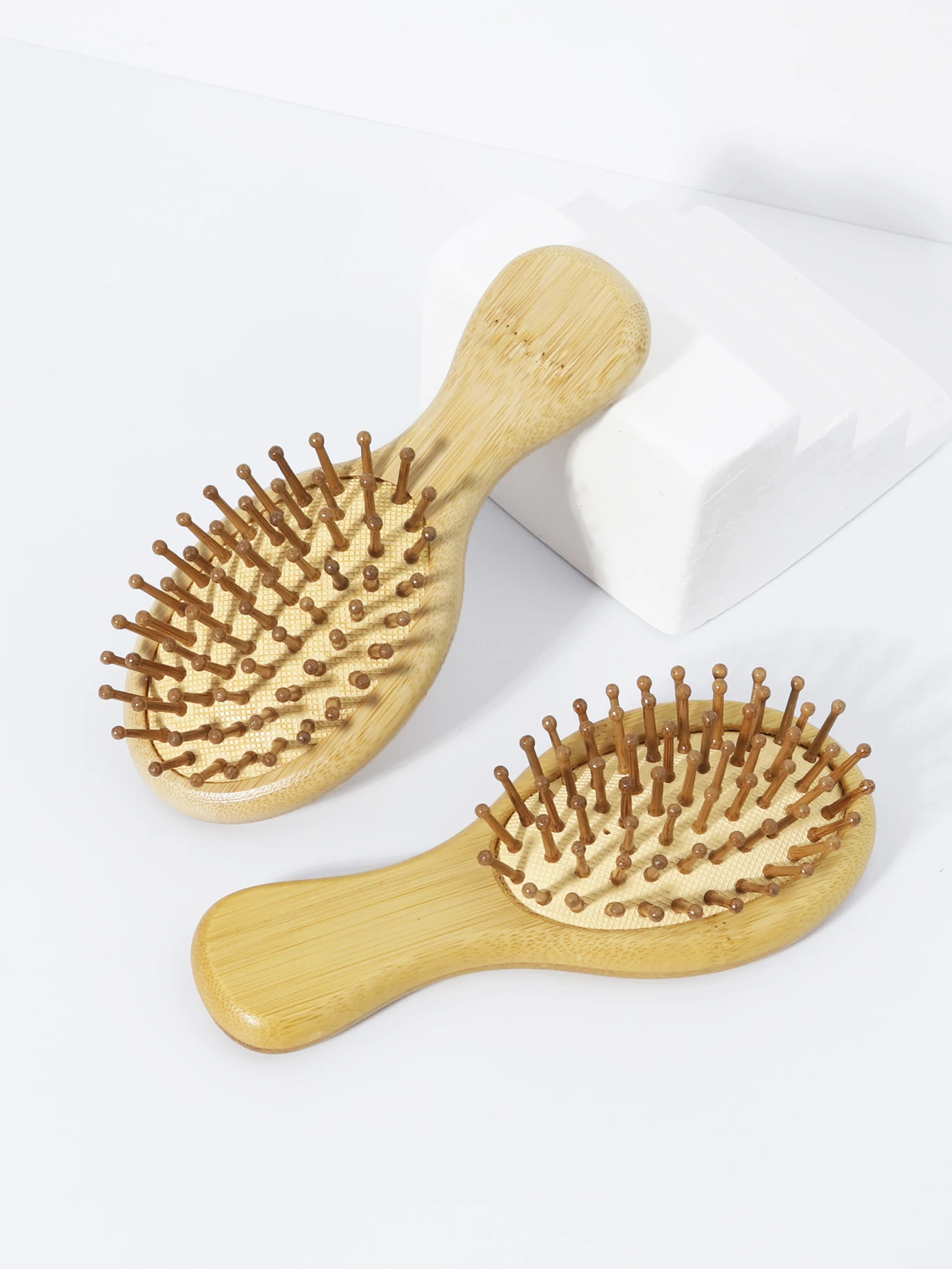 قطعتان من أمشاط وسادة هوائية للتدليك الخشبية المستديرة، محمولة للسفر، مناسبة لجميع أنواع الشعر، خاصة لشعر مستعار حقيقي #5