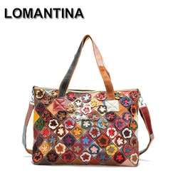 LOMANTINA 100% Genuine Leather Purses Large Women Leather Handbags Women Tote Bags Big Flowers Office Ladies Shoulder Tote Bag