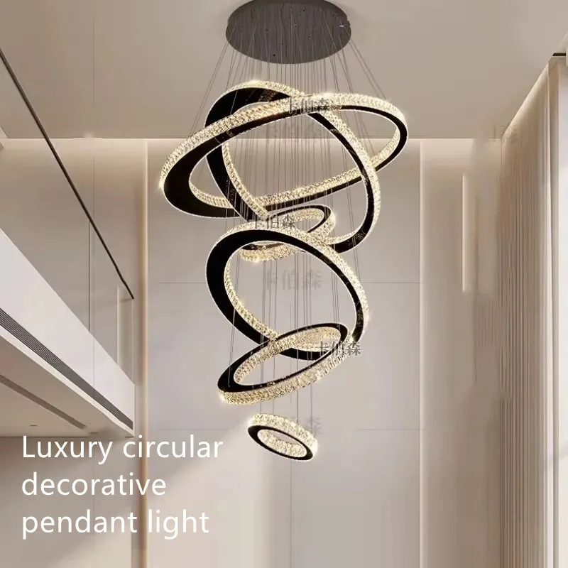 

Nordic Ring Crystal Led Chandelier Dimmable for Living Room Hall Villa Pendant Lamp Luxury Decor Indoor Lighting Luster Fixture
