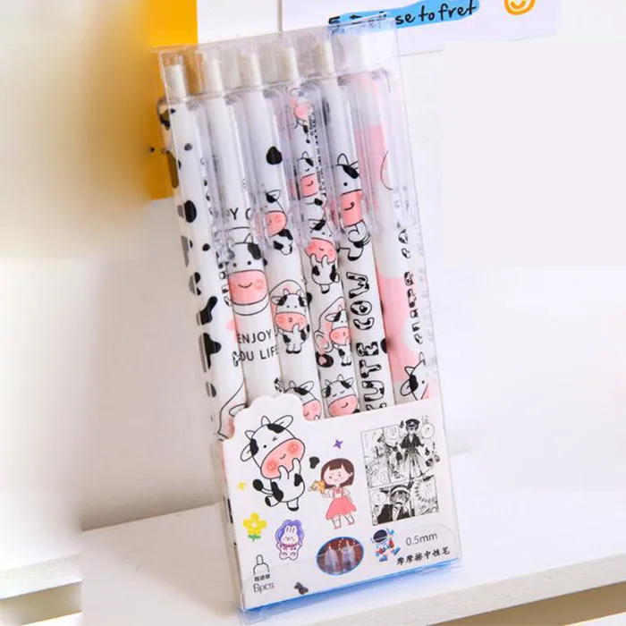 36 pcs/lot Kawaii Milk Cow Erasable Gel Pen Set Cute 0.5 mm bue Ink Signature Pens Promotional Gift Office School Supplies