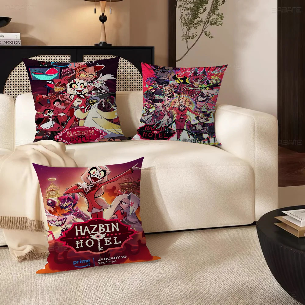 H-Hazbin Hotels Cartoon Cushion Cover Car Throw Pillow Case For Sofa Car Christmas Gift 40x40cm 45x45cm