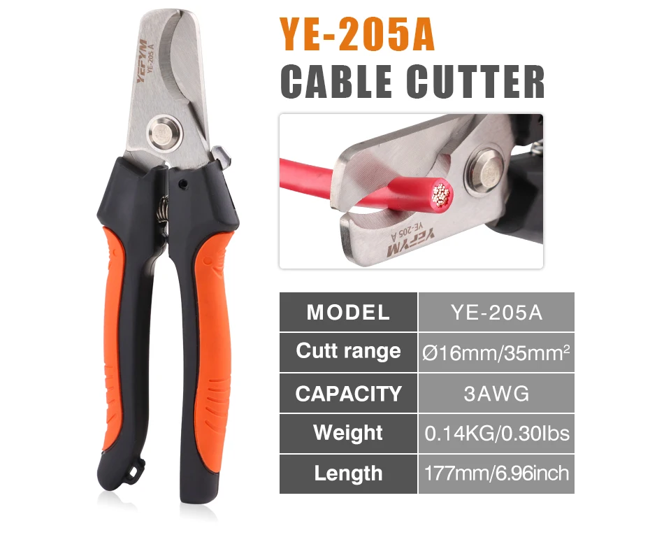 YE-205/205A Cable Cutter Stripper Pliers Industrial Level Cutter Ability 24mm²/38mm² Diameter 10mm/16mm 5CR13 Steel Tools