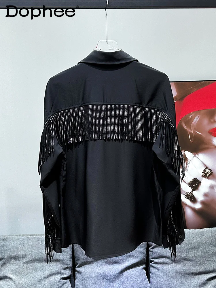 2024 Spring Summer New Casual Versatile Fashion Design Top Solid Color Chic Shirts Popular Beaded Tassels Decorative Men's Shirt