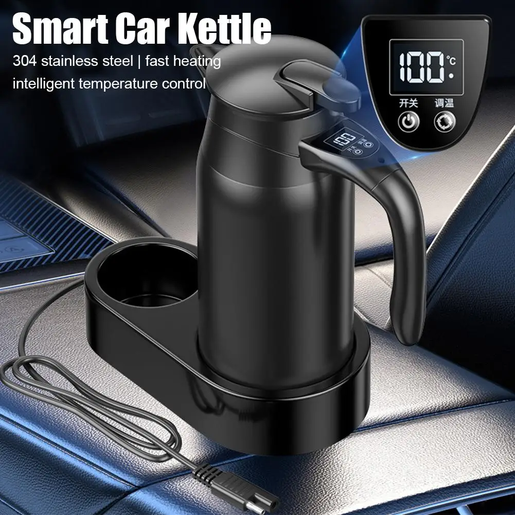 800ml Smart Car Kettle 12V/24V Universal Temperature Adjust Electric Kettle Travel/RV Insulated Kettle With LED Screen Display