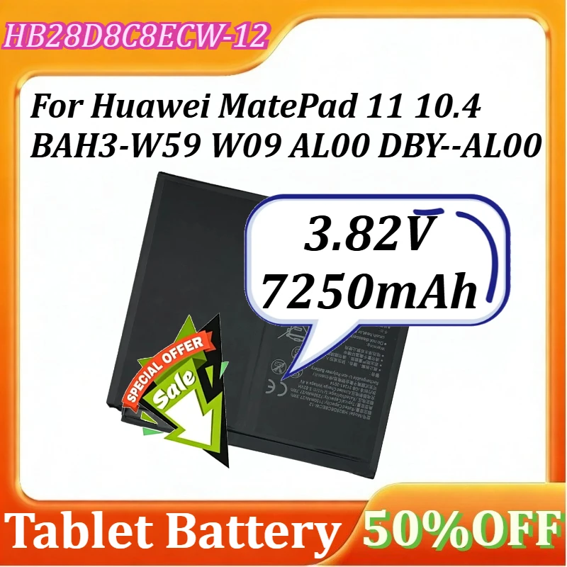 

HB28D8C8ECW-12 HB26D8C8ECW-12 For Huawei MatePad 11 10.4 BAH3-W59 W09 AL00 DBY--AL00 Tablet Battery 3.82V 7250mAh