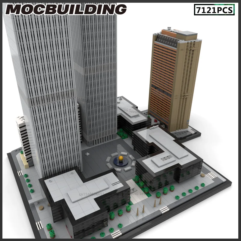 

Масштаб 1:800 Skylines MOC, строительный блок, всемирный торговый центр, комплекс, архитектура, вид на улицу, модель игрушки, технологические кирпичи, подарки