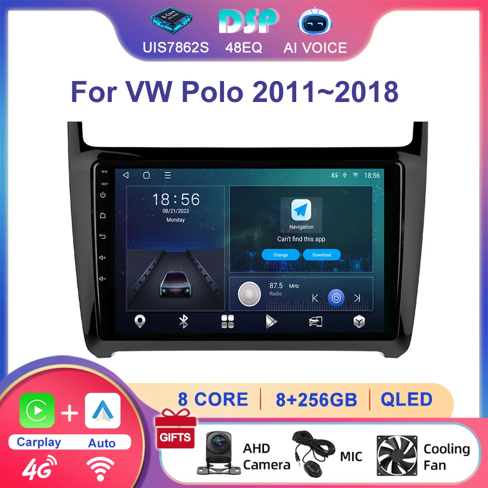 For VW Polo 2011~2018 4G 2 Din GPS Navigation Large Screen Car Radio Reversing Image 9'' Carplay Android Car Stereo Dvd Player
