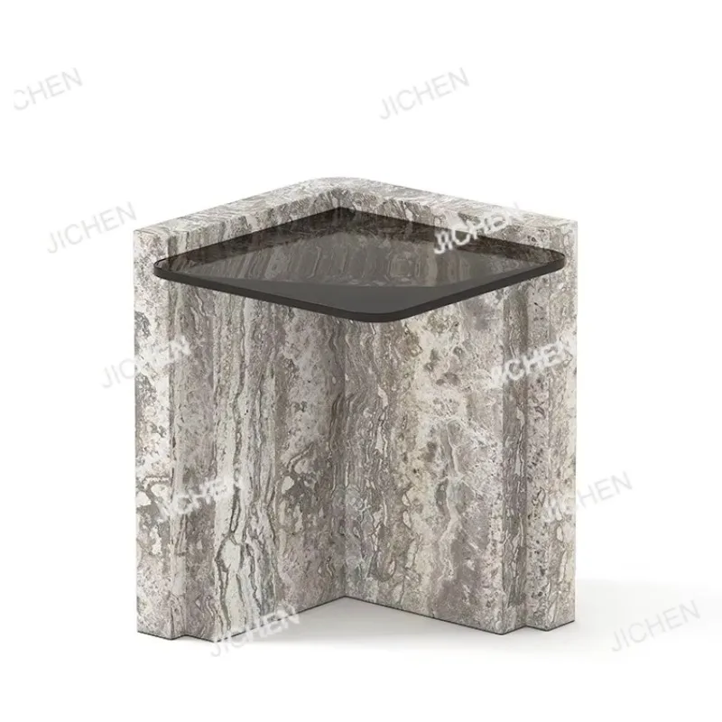 

Modern Side Table with Tempered Glass Countertops and Marble for Sofas