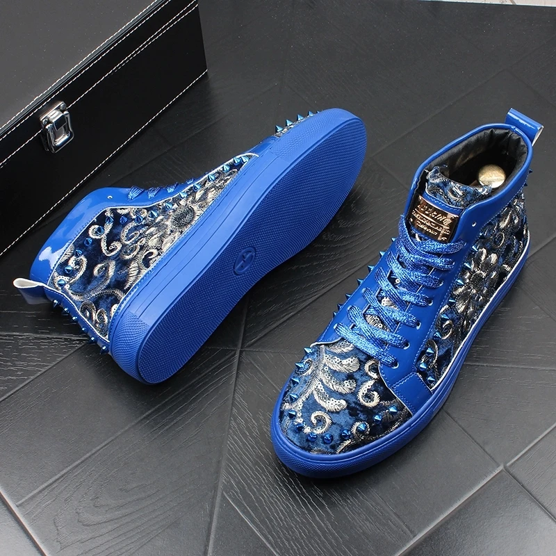 New style tide male embroidery leisure shoes Korean edition fashionable youth joker high help board shoes A7