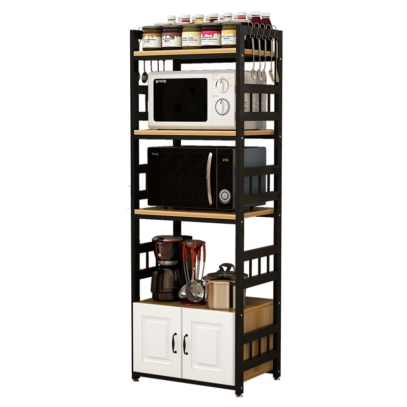 

5-Layer stainless steel paint kitchen rack floor-to-ceiling multi-layer microwave oven rack kitchen storage rack